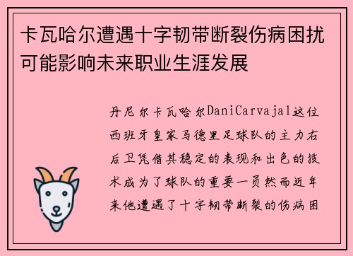 卡瓦哈尔遭遇十字韧带断裂伤病困扰可能影响未来职业生涯发展 卡瓦哈尔遭遇十字韧带断裂伤病困扰可能影响未来职业生涯发展